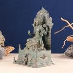 Indonesian Bronze Lord Vishnu on Throne with Garuda | 12" x 7" x 5" (30.5 x 17.8 x 12.7 cm) | 3.81 kg Sacred Art | Divine Balance Murti